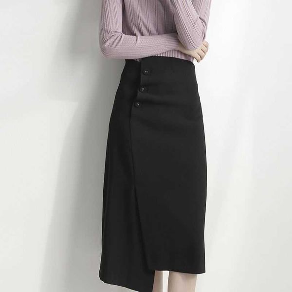 

irregular hip wrap skirt 2023 spring/summer new style temperament half body dress high grade dropping feeling mid length one step dress, Black