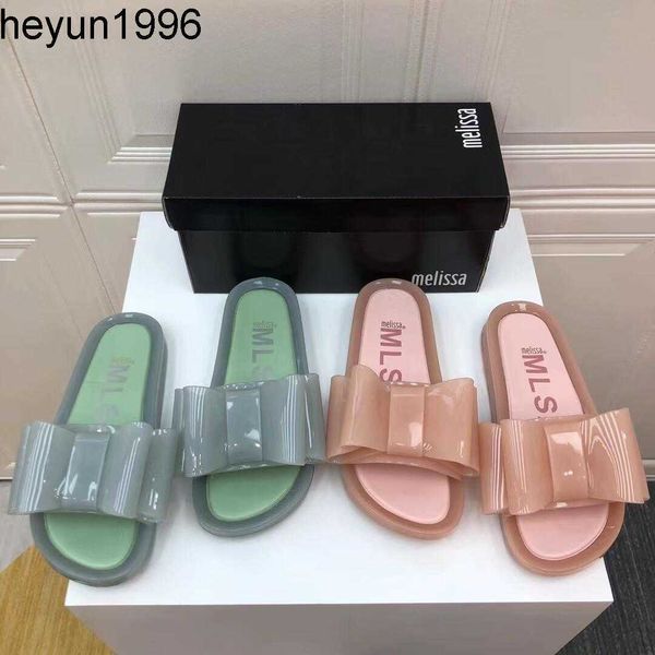 

shoes melissa 2023 new summer slippers women's flat bottom bow holiday beach sandals, Black