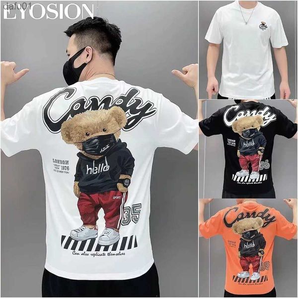 

men's t-shirts men t shirt mask bear print short sleeve t-shirt cotton women's couple tee 2022 summer casual fashion plus size s-5, White;black