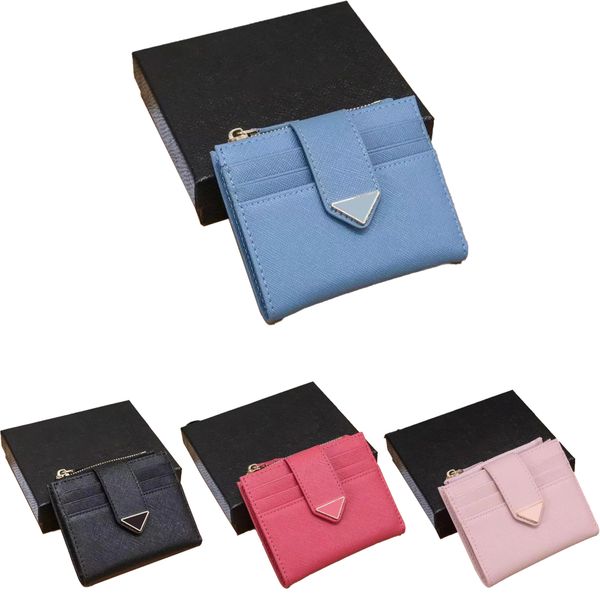

designers cowhide clutch bag saffiano womens men short wallet card holders coin purses key wallets banknote triangle purse credit card slots, Red;blue