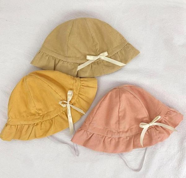 

caps hats solid color soft cotton baby bucket hat adjustable lacing bows girl panama cap outdoor sun3909162, Yellow