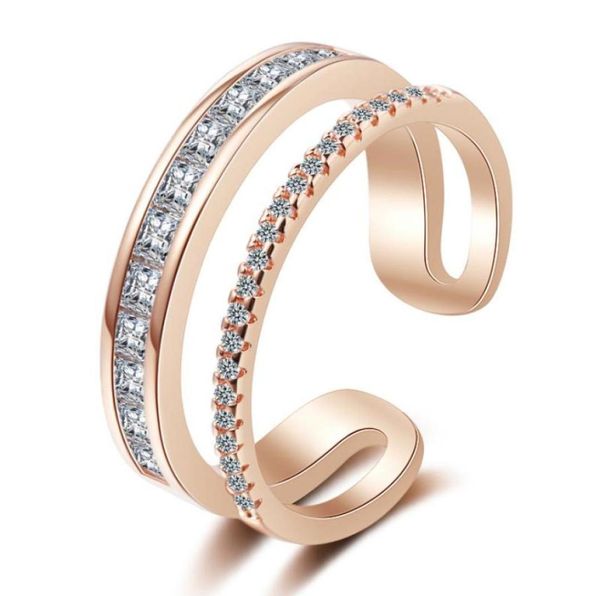 

cluster rings korean simple stackable doublelayer rose gold cubic zirconia 925 sterling silver adjustable engagement ring for wom5939709, Golden;silver