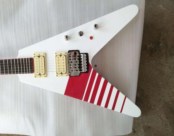 

custom buckethead kfc white flying v electric guitar floyd rose tremolo bridge locking nut red killswitch button red neck bind1031901