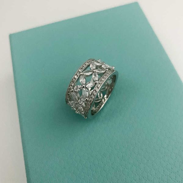 

high-end tiffay s925 sterling silver luxury zircon set ring fashionable versatile female food hollow gawe