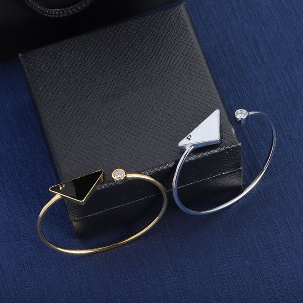 

gold silver bangle bracelet for women triangle p horseshoe cuff thin stainless steel bracelet original fit bracelet jewelry 2 colors, Black