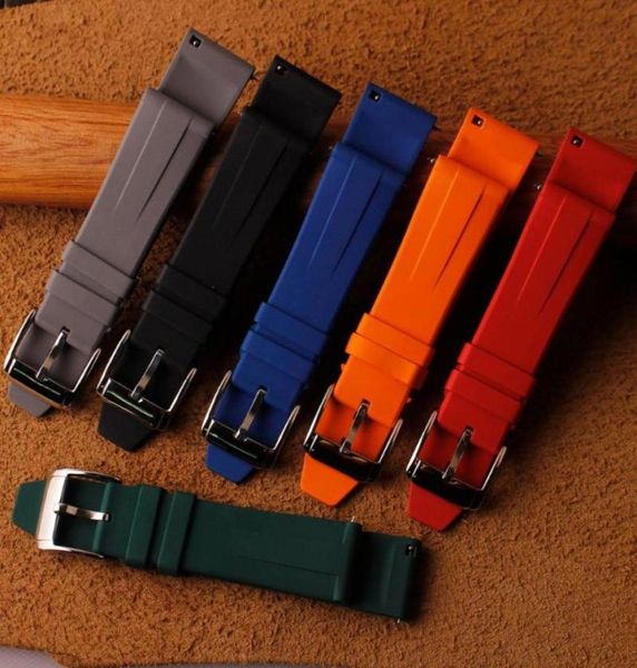 

watch bands 8mm 20mm 22mm watchband waterproof silicone fluororubber wrist band silver clasp buckle for strap tools3991424, Black;brown