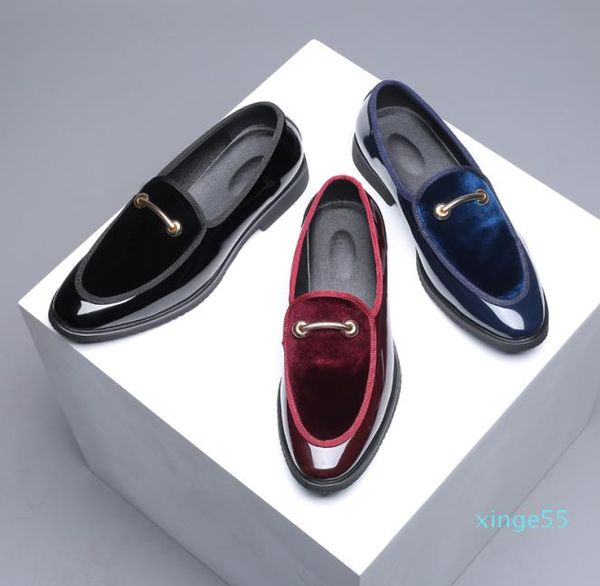 

patent leather formal shoes men metal decoration mens shoes casual velvet loafers office shoes4532063, Black