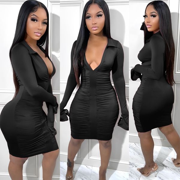 

new autumn european and american street trendy women's dress with pleated wrap buttocks dress, Black;gray