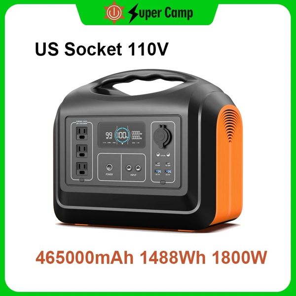

us socket ac 110v electric battery 1800w portable solar generator 1488wh power station for home outdoor camping fishing drone rv