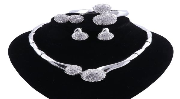 

fashion charm african bridal earrings ring jewelry sets classic wedding dubai necklace bracelet for women jewelry sets7415950, Slivery;golden