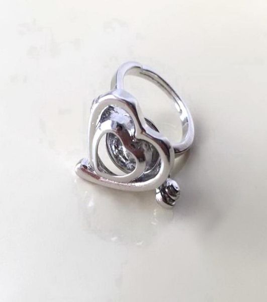 

cage ring heart love shape ring can open hold pearl crystal gem bead adjustable size ring mounting3367386, Golden;silver