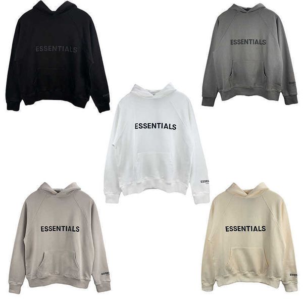 

men's hoodies fashion ess designer hoody fog multi thread ess chest letter high street style raglan sleeve 3m reflective hoodie, Black