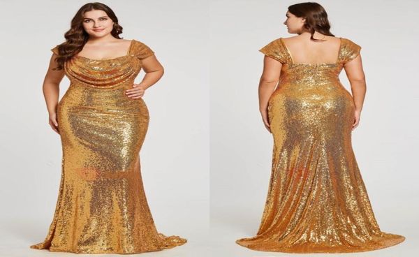 

2023 sparkly gold sequined plus size evening prom dress square neck mermaid zipper back floor length ruched new pageant dress6785631, Black