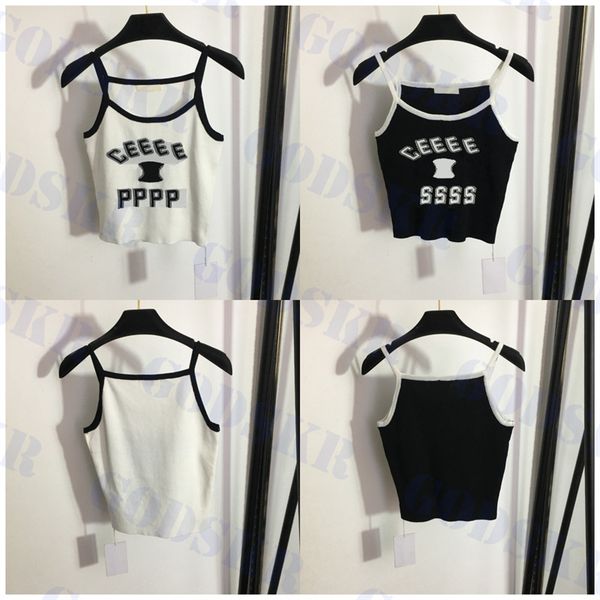 

letter logo tank womens knitted strap tanks ladies t shirt camis two colors, White