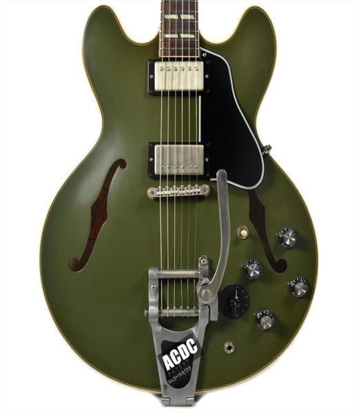 

es 345 reissue olive drab matte green semi hollow electric guitar bigs tremolo bridge varitone knob cream bindings nickel hardw6386716