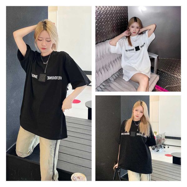 

welldone emblem mirror letter drop shoulder short sleeve t-shirt ins fashion brand we11done track loose top, Black;white