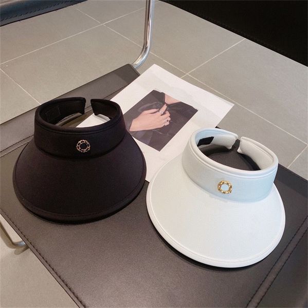 

women high version sun visor sunshade empty hat female summer outing riding uv protection sunhat 2 colors metal logo, Black;white