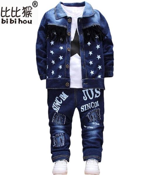 

baby toddler sport clothes suit kids clothing set cotton boy clothes denim jeans coat tshirt pants 3pcs star tracksuit children y8068488, White