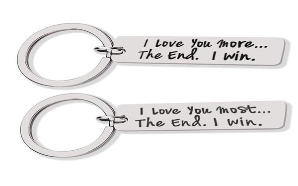 

custom couple jewelry keychain i love you more the end i win stainless steel charm keyring valentines day gift husband wife gift9320408, Silver