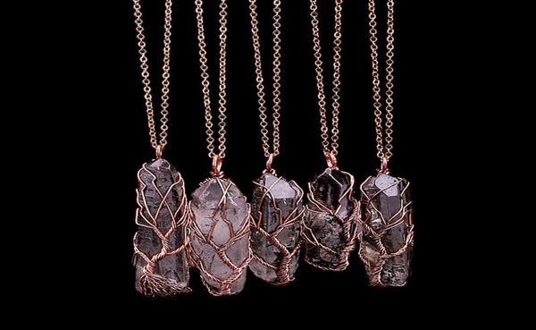 

rainbow crystal quartz pendants necklace for women natural stones hexagonal prism healing point life tree chakra pendulum jewelry 3214989, Silver