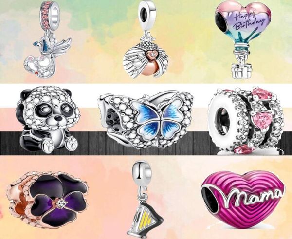 

new popular 925 sterling silver european blue butterfly panda insect harp happy birthday balloon beads for original pandora charm 5683295, Bronze;silver