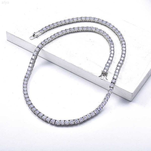 

925 gold plated sterling silver brass 3mm 4mm 5mm diamond moissanite chain zirconia gemstone tennis bracelet necklace