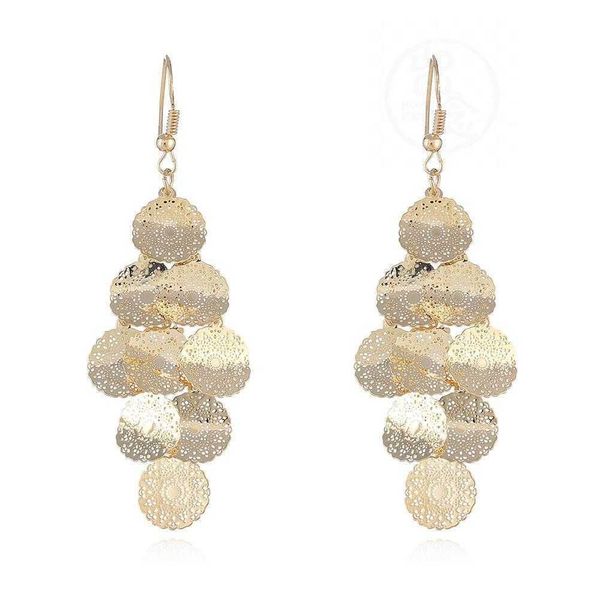 

-round metal sequin earrings long tassel multi-layer earring, Golden
