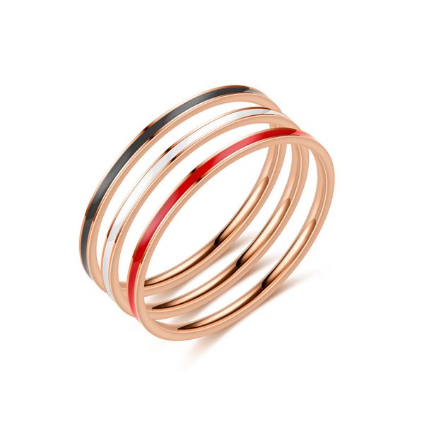

1mm thin black white red enameled ring rose gold plated stainless steel finger rings jewelry, Silver