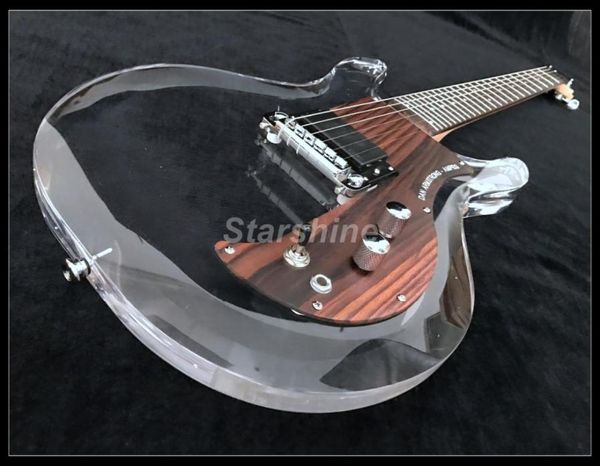 

led light electric guitar yzx3 dan armstrong acrylic body blue led light rosewood2019 pickguard crystal guitar pickups3940735