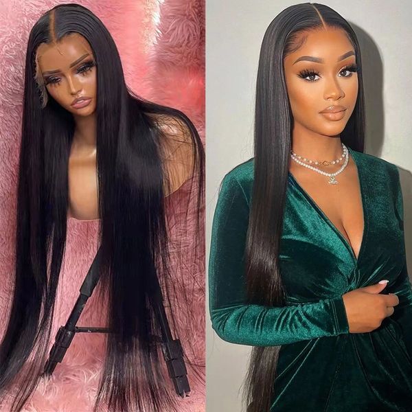 

bone straight human hair wig for women brazilian black pre plucked 30inch 13x4 13x6 lace front wigs 360 full hd lace frontal wig, Black;brown