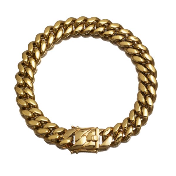 

solid 14k gold plated stainless steel miami men's cuban curb link bracelet 8.5" 22mm, Black