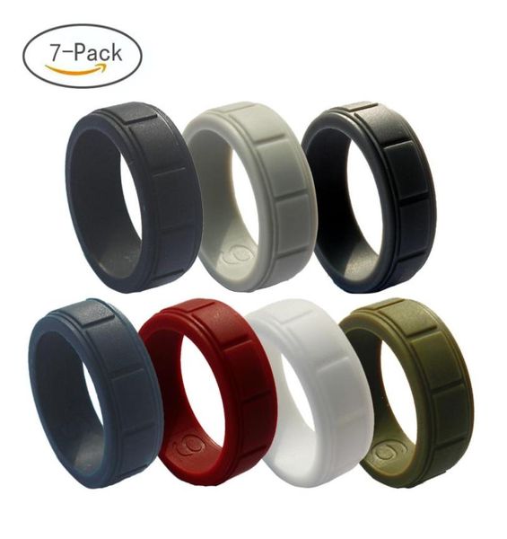 

7pcs new style 8mm wide 7 colors pack mens silicone ring sports ring singles silicone rubber wedding bands step edge sleek desig6517559, Silver