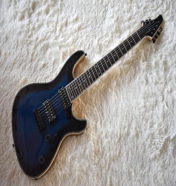 

factory custom blue 7 strings electric guitar with flame maple veneerneckthru body24 fretsblack hardwarecan be customized4981762