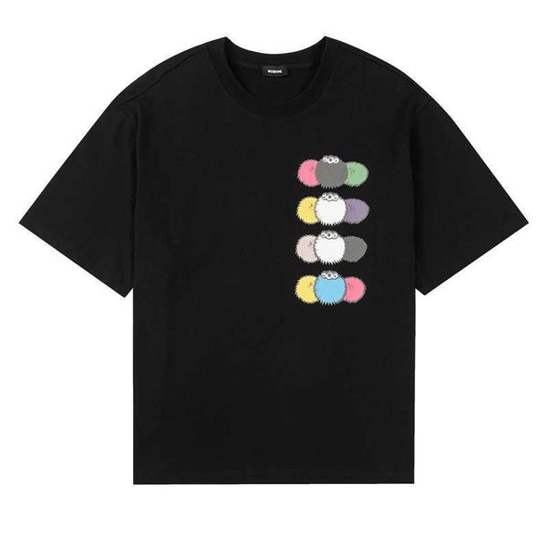 

we11done colorful coal ball printing round neck loose cotton t-shirt for men welldone summer short sleeve women, Black;white