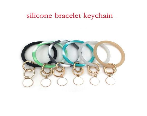 

2019 new trend silicone bangle key ring wrist sports keychain bracelet round key rings big o cute colorful keyring products2206344, Silver