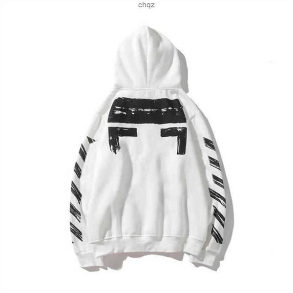 

2023 new mens black t-shirts offs white p off style trendy fashion sweater painted arrow crow stripe loose hoodie men's and women'
