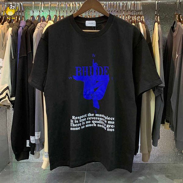 

men's hoodies sweatshirts oversized rhude t shirt men woman classic simple all-match short sleeve graphic blue yoga compass pattern spr, Black