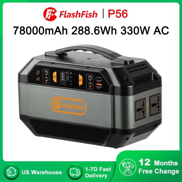 

flashfish 230v 330w solar generator 288.6wh protable power station 78000mah battery ac for home outdoor camping power supply