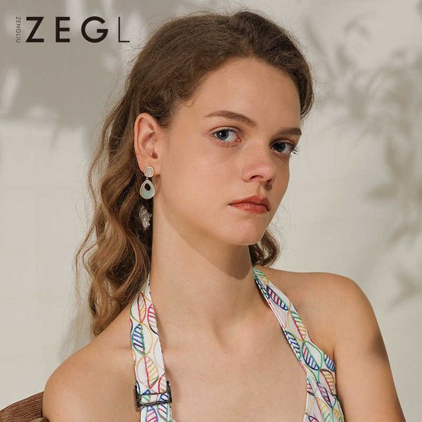 

zegl morandi color earrings for female niche design korean style earrings pendants silver needles summer earrings, Golden
