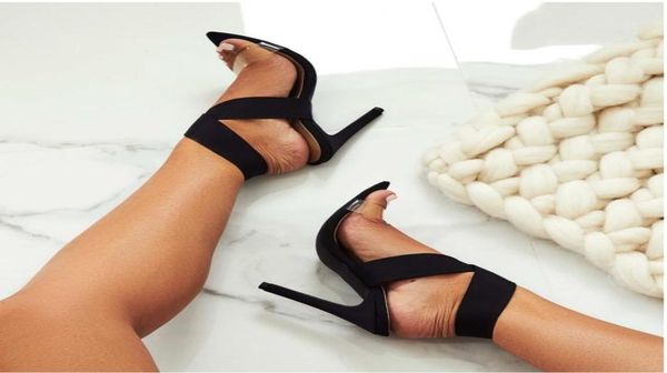 

115cm stiletto heel pointed toe elastic band summer sandals open toe transparent lady banquet shoes black red apricot3293298