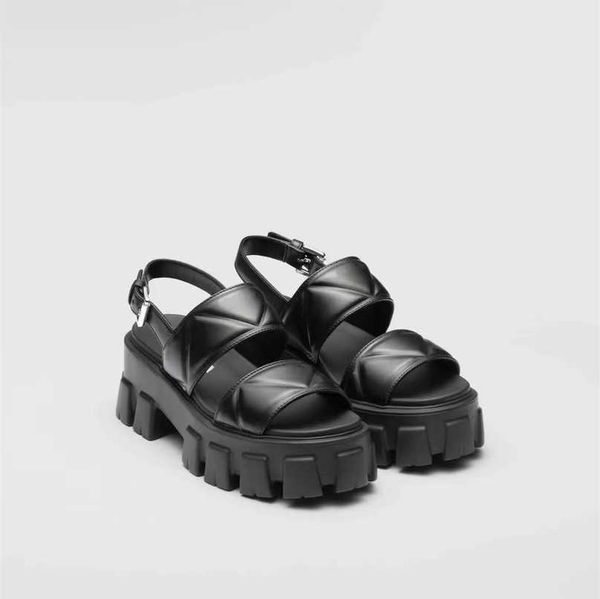 

women's black logo platform leather slingback sandals wedges quilted logo strap slides chunky sole triangle summer shoes sport dad sand