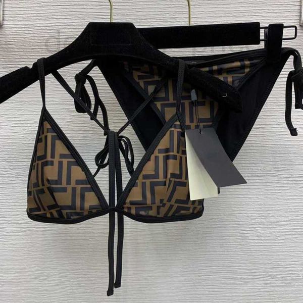 

women's swimwear designer triangle bikini summer beach lace-up swimsuit two-piece camisole bra panties letter print swimwear qrac, White;black