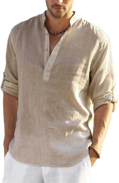 

coofandy men's cotton hemp henley shirt long sleeve hippie casual beach t-shirt s36z jxk7, White;black