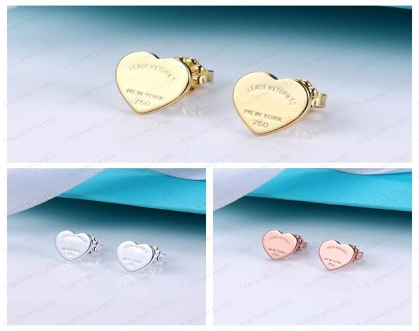 

designer heart earring women rose stud couple flannel bag stainless steel 10mm thick piercing luxury jewelry gifts woman accessori5123559, Golden;silver