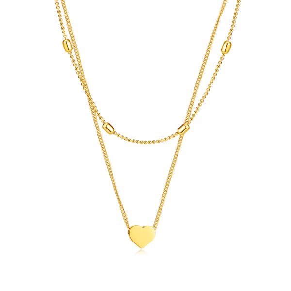 

stainless steel choker necklaces handmade love heart shape pendant multilayer necklaces double layer chain necklaces set for women girls 222, Silver