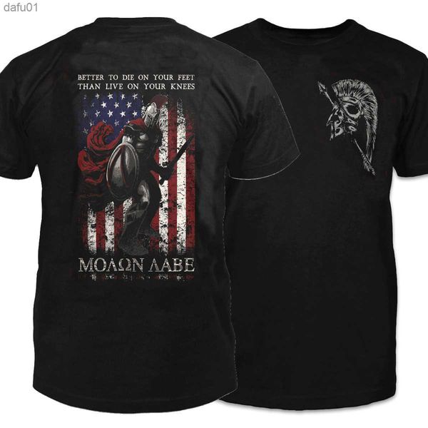 

men's t-shirts molon labe american flag spartan warrior t-shirt. summer cotton o-neck short sleeve mens t shirt new s-3xl l230520, White;black