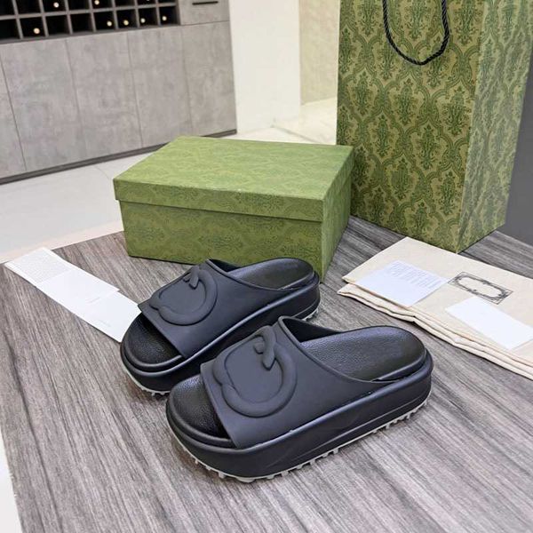 

designer slide slippers sandals flat summer luxury slides for men women rubber leather loafers ladies fashion heightening sliders scuffs san, Black