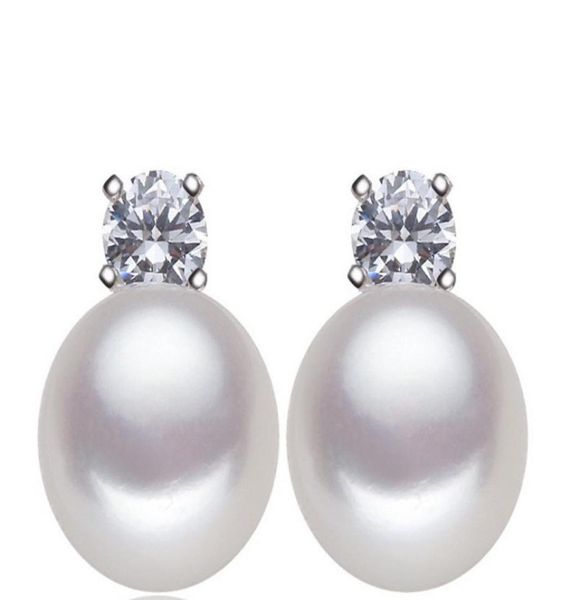 

fashion bride wedding 89mm natural freshwater pearl stud earrings shining cz zircon rhinestone ear stud earrings gifts8239480, Golden;silver