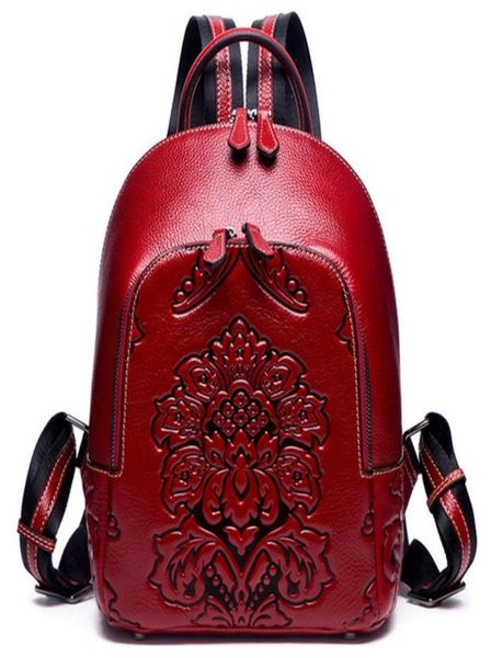 

embossing women genuine leather backpacks classic female shoulder bag sac a dos travel ladies bagpack mochilas school bags girls s2254992