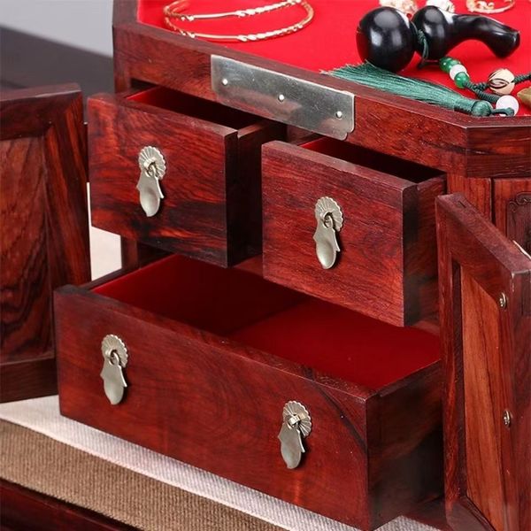 

big red sour branch jewelry box red wood chinese style jewelry box retro wedding multifunctional locked jewelry storage brilliance box, Black;white